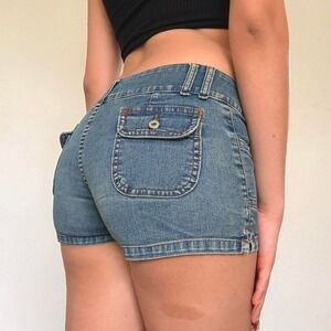 Y2K blue denim shorts with button pockets